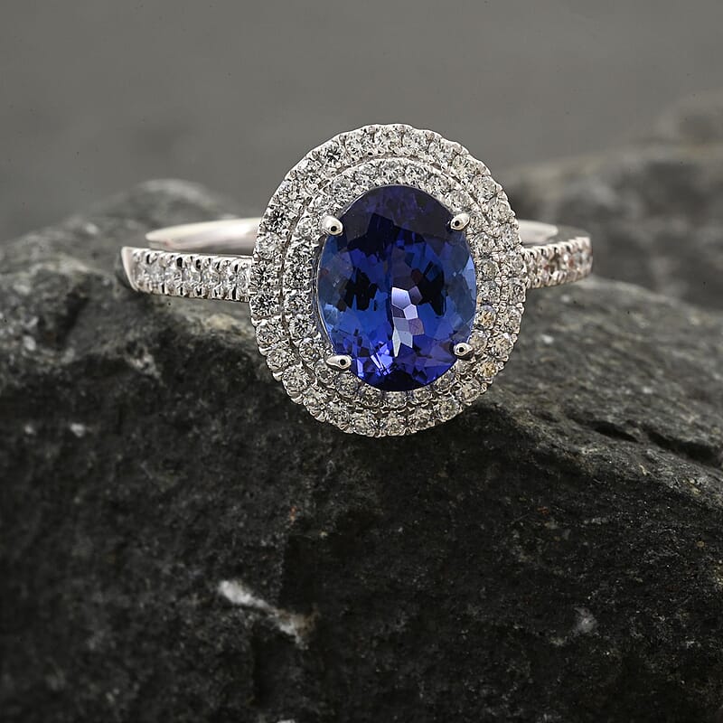 One Of A Kind Certified & Appraised Rhapsody 950 Platinum AAAA Tanzanite and E-F VS Diamond Ring (Size 9.0) 6.13 Grams 2.60 ctw