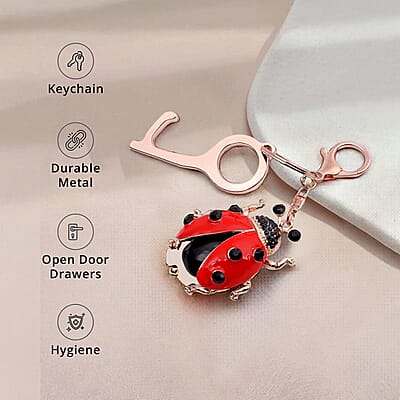 Black Austrian Crystal and Enameled Ladybug Key Chain with Touchless Door Opener in Rosetone