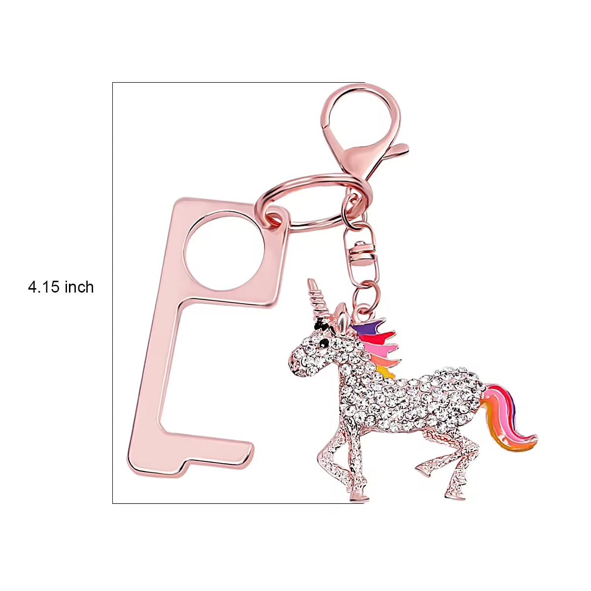 Black and White Austrian Crystal, Enameled Unicorn Key Chain with Touchless Door Opener in Rosetone image number 6