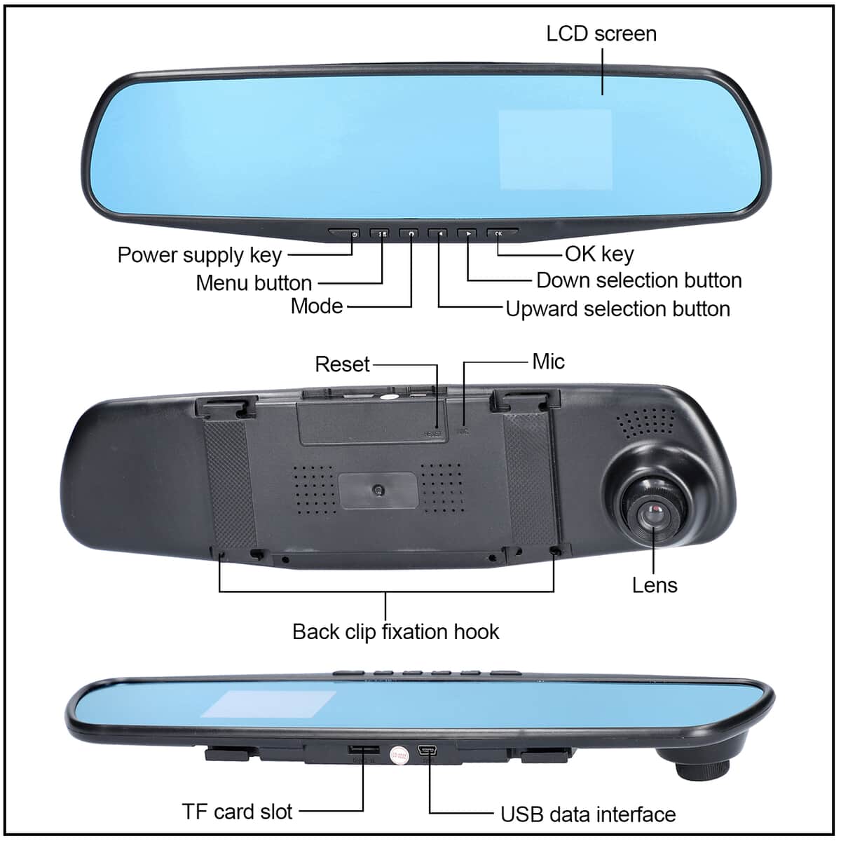 Rear View Mirror with Dash Cam (11.90x3.30x1.30) image number 2