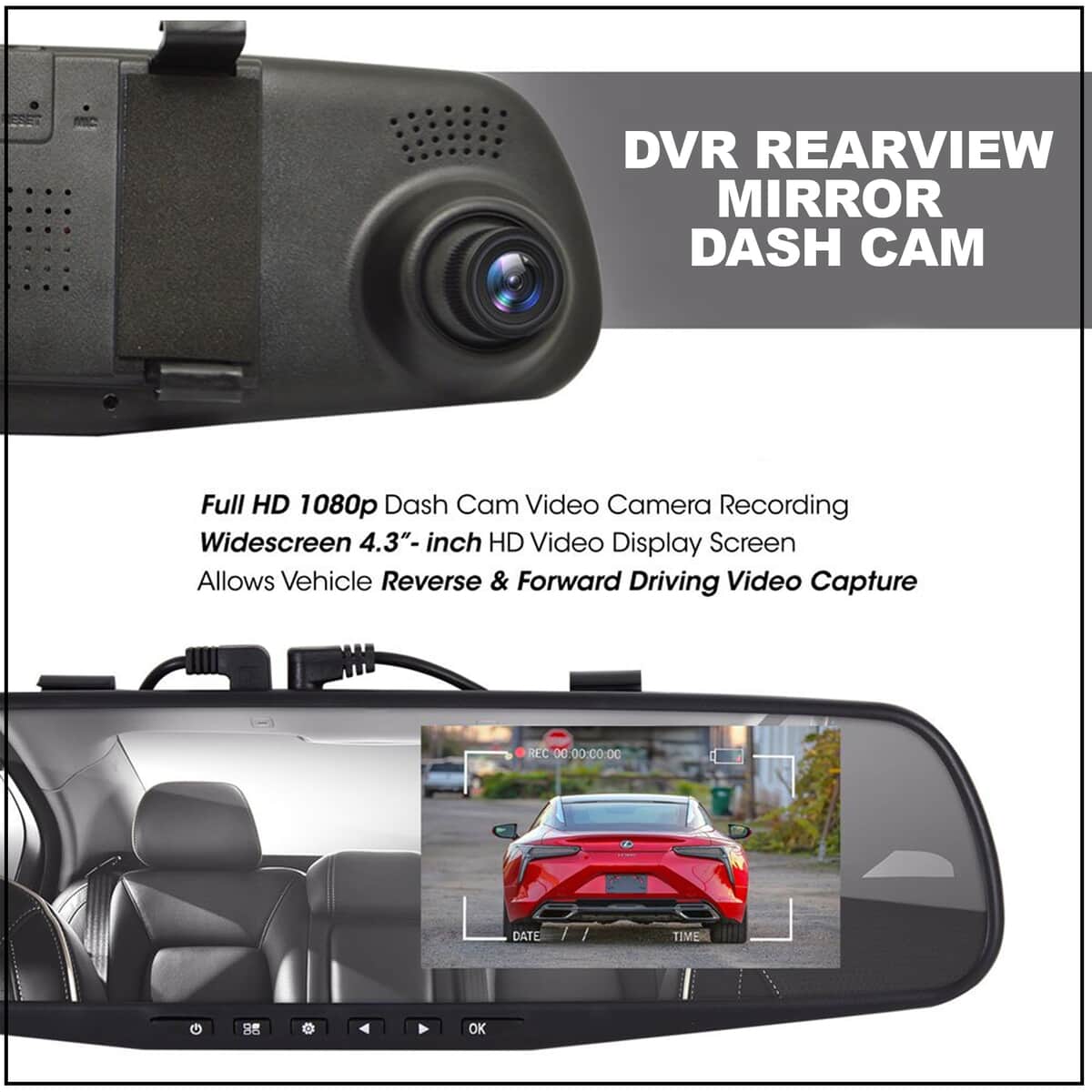 Rear View Mirror with Dash Cam (11.90x3.30x1.30) image number 3