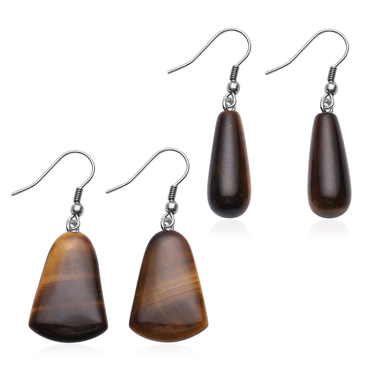 Set of 2 South African Tiger's Eye Earrings in Stainless Steel 77.50 ctw image number 0