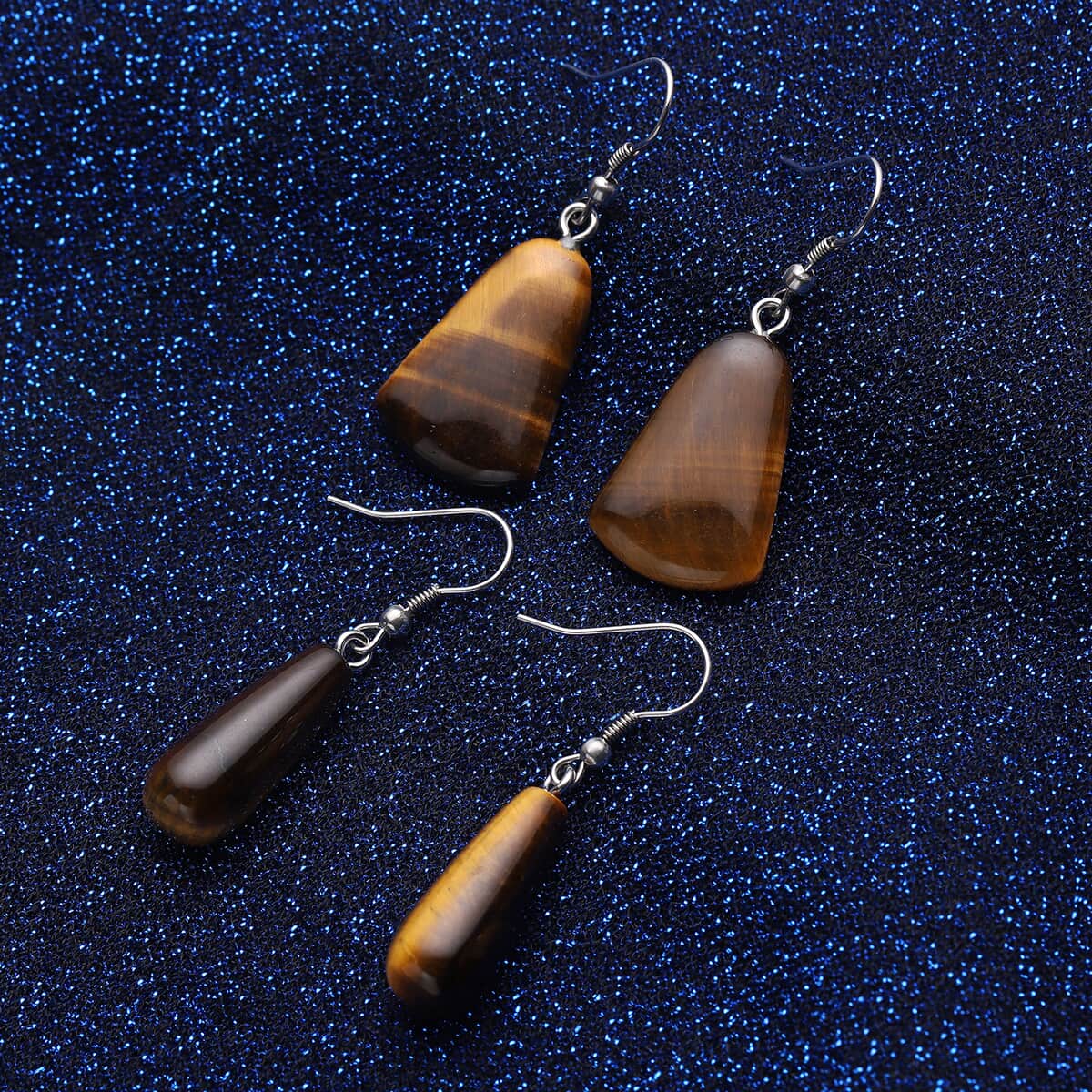 Set of 2 South African Tiger's Eye Earrings in Stainless Steel 77.50 ctw image number 1