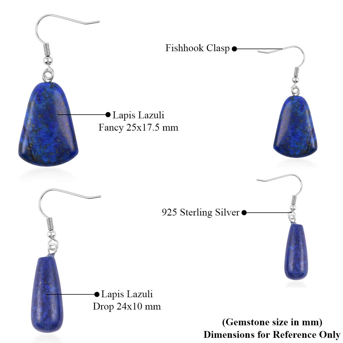 Set of 2 Lapis Lazuli Earrings in Stainless Steel 77.50 ctw image number 5