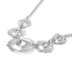 Black Austrian Crystal and Enameled Poppy Flower Necklace 20 Inches in Silvertone