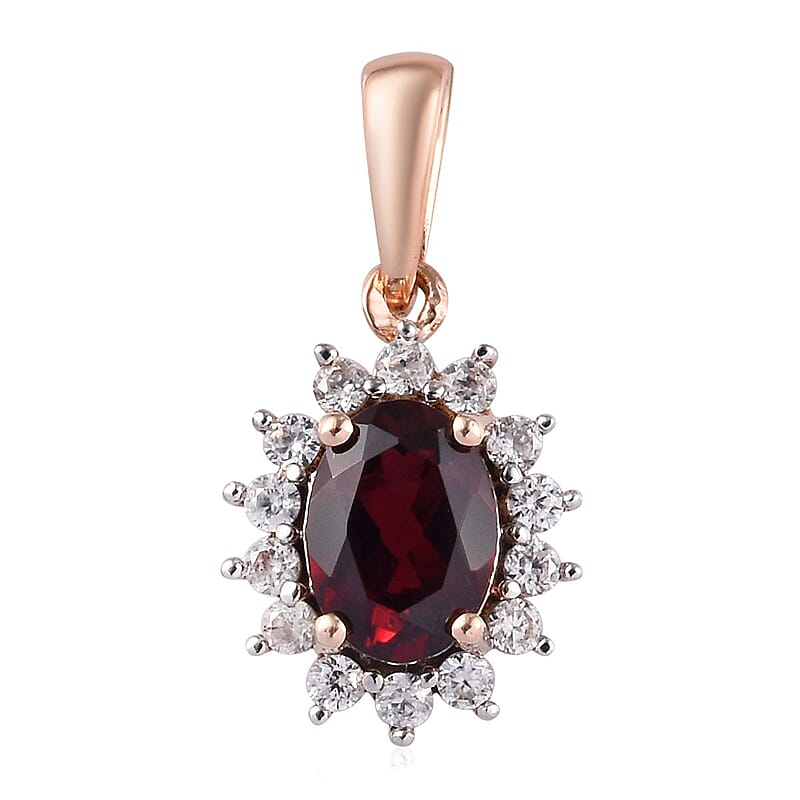Luxoro 10K Rose Gold Premium Anthill Garnet, White Zircon Halo Pendant 1.25 ctw