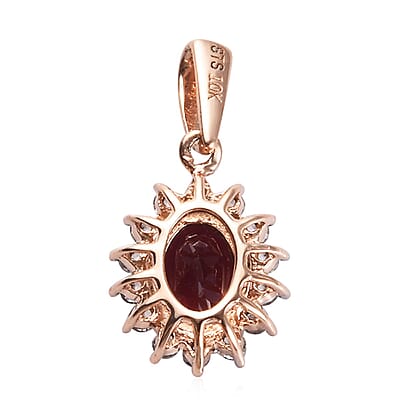 Luxoro 10K Rose Gold Premium Anthill Garnet, White Zircon Halo Pendant 1.25 ctw