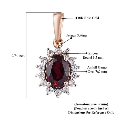 Luxoro 10K Rose Gold Premium Anthill Garnet, White Zircon Halo Pendant 1.25 ctw