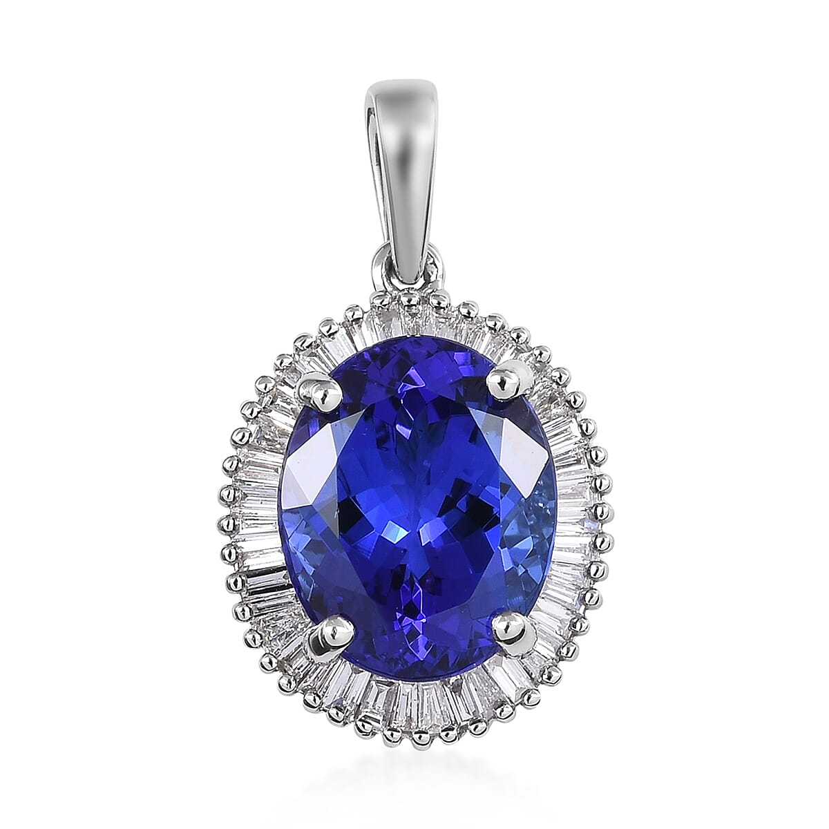 Rhapsody 4.65 ctw AAAA Tanzanite and Diamond E-F VS2 Halo Pendant without Chain in 950 Platinum 2.65 Grams