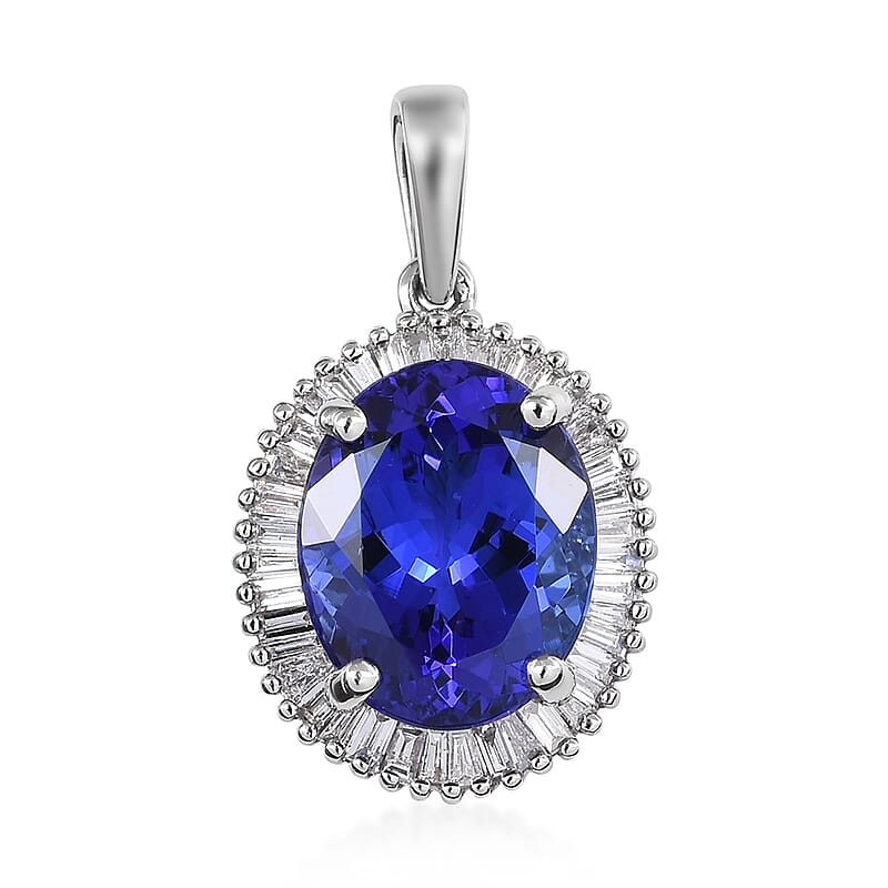 Rhapsody 4.65 ctw AAAA Tanzanite and Diamond E-F VS2 Halo Pendant without Chain in 950 Platinum 2.65 Grams