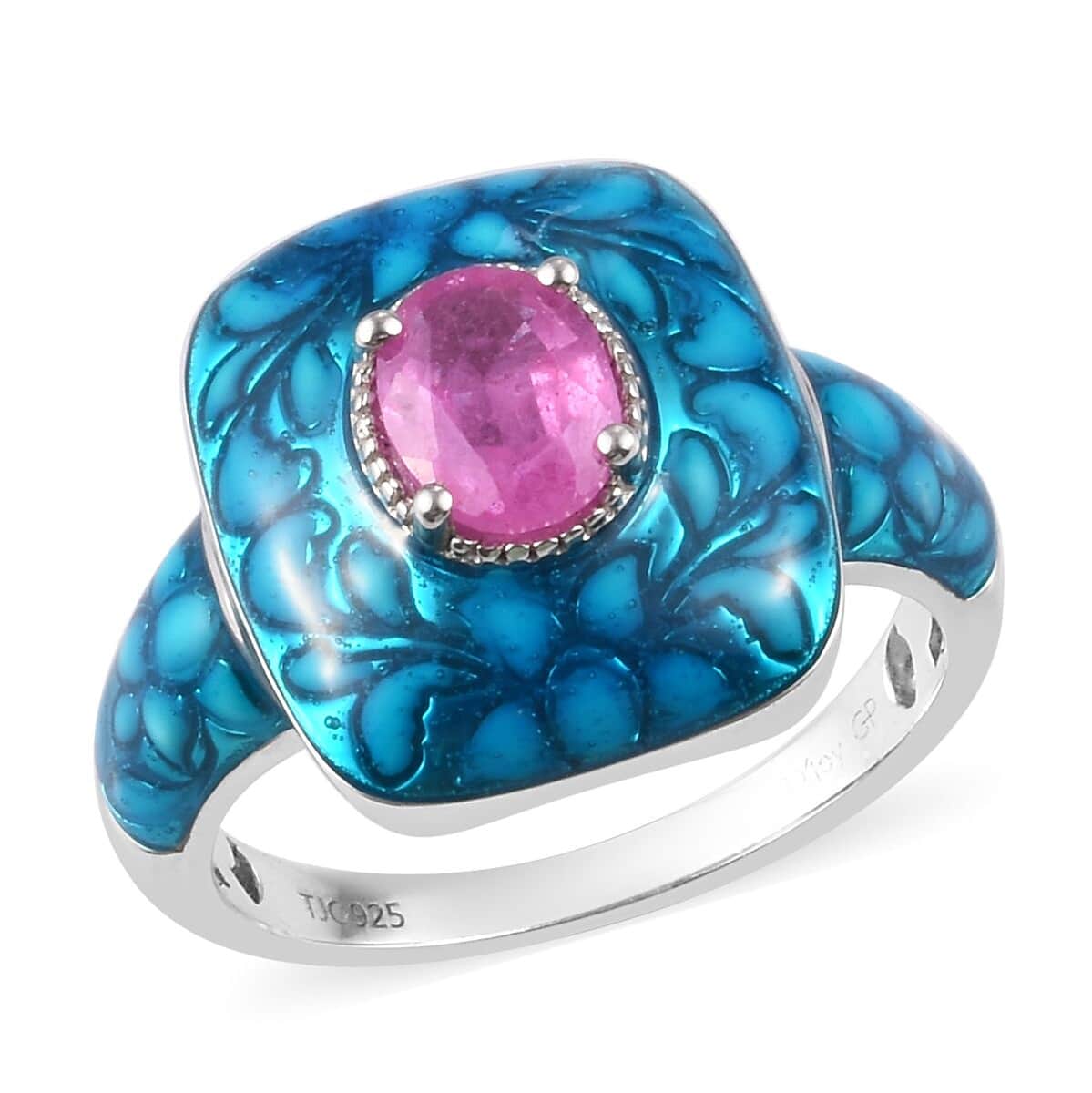 GP Ilakaka Hot Pink Sapphire (FF) and Enameled Ring in Platinum Over Sterling Silver (Size 9.0) 1.75 ctw image number 0