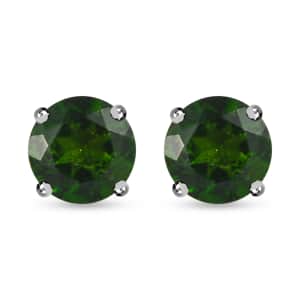 Chrome Diopside Earrings in Platinum Over Sterling Silver, Solitaire Silver Earrings, Birthday Gifts For Her 1.00 ctw
