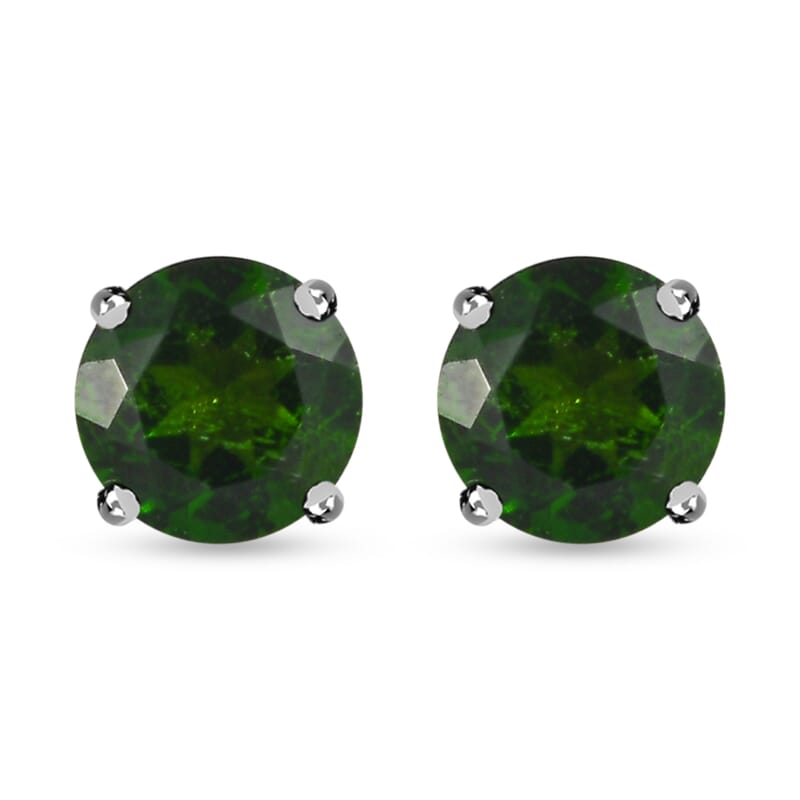 D'Joy Chrome Diopside 1.00 ctw Earrings in Platinum Over Sterling Silver, Solitaire Silver Earrings, Birthday Gifts For Her