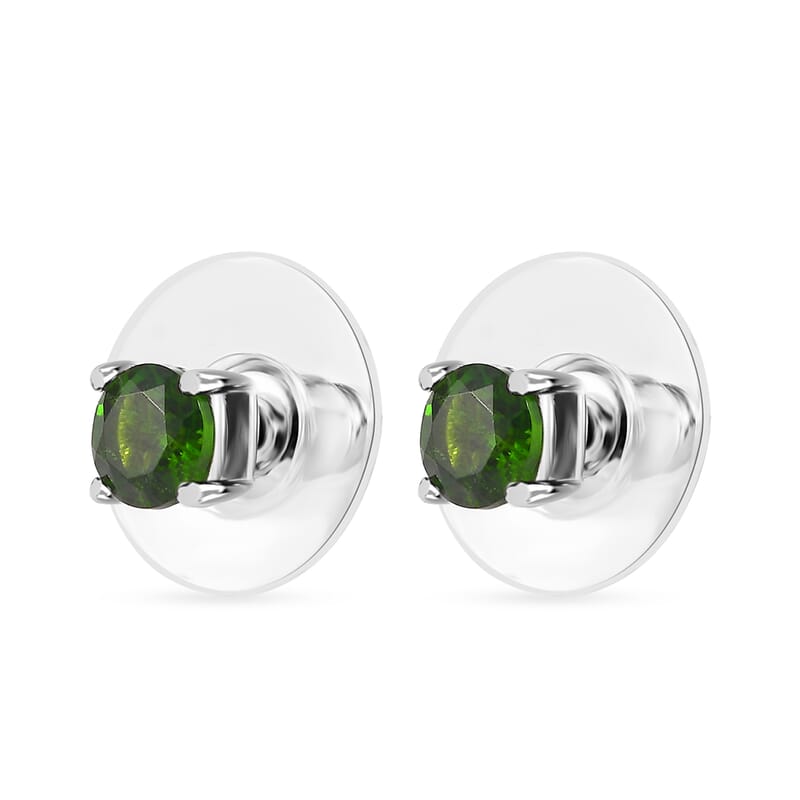 D'Joy Chrome Diopside 1.00 ctw Earrings in Platinum Over Sterling Silver, Solitaire Silver Earrings, Birthday Gifts For Her