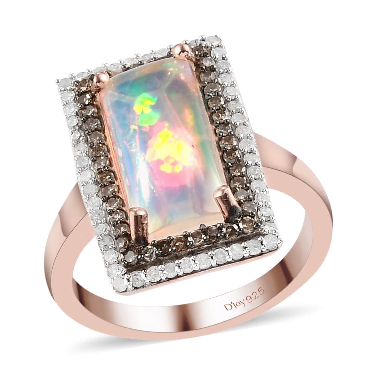 Premium Ethiopian Welo Opal, Natural Champagne and White Diamond Double Halo Ring in Vermeil Rose Gold Over Sterling Silver (Size 10.0) 3.25 ctw image number 0