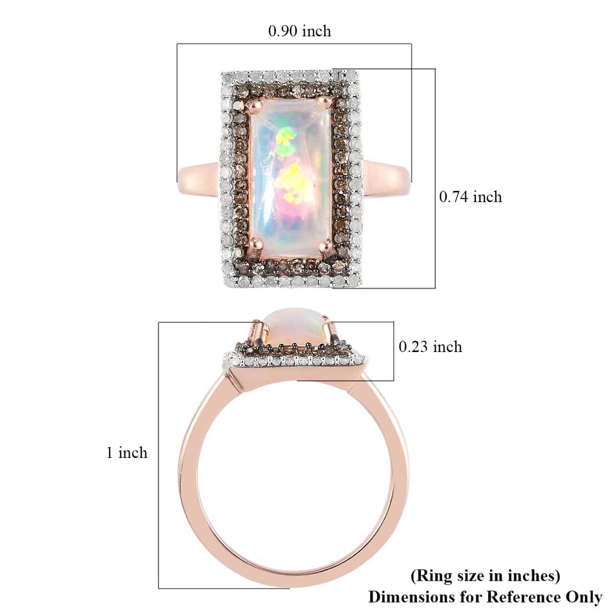 Premium Ethiopian Welo Opal, Natural Champagne and White Diamond Double Halo Ring in Vermeil Rose Gold Over Sterling Silver (Size 10.0) 3.25 ctw image number 5