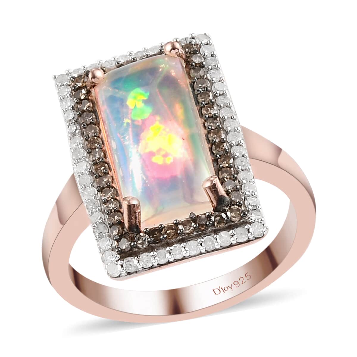 Premium Ethiopian Welo Opal, Natural Champagne and White Diamond Double Halo Ring in Vermeil Rose Gold Over Sterling Silver (Size 7.0) 3.25 ctw image number 0