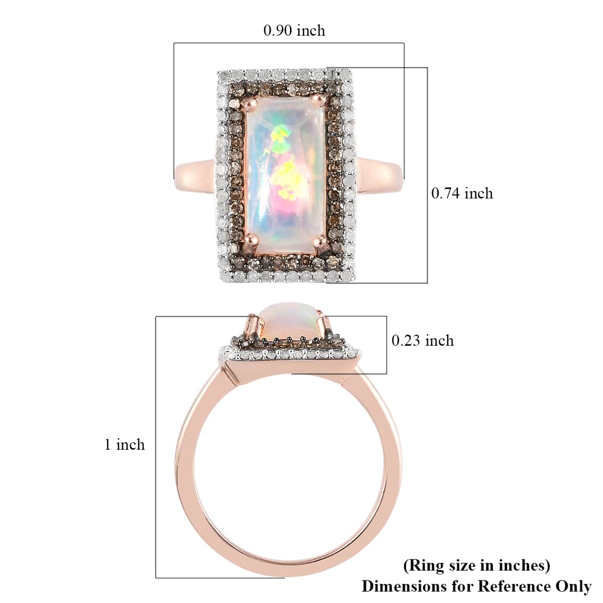 Premium Ethiopian Welo Opal, Natural Champagne and White Diamond Double Halo Ring in Vermeil Rose Gold Over Sterling Silver (Size 7.0) 3.25 ctw image number 5