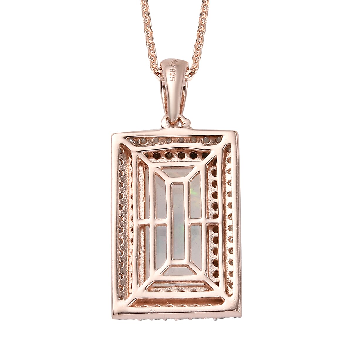 Premium Ethiopian Welo Opal, Natural Champagne and White Diamond Pendant Necklace 20 Inches in Rhodium and Vermeil RG Over Sterling Silver 3.35 ctw