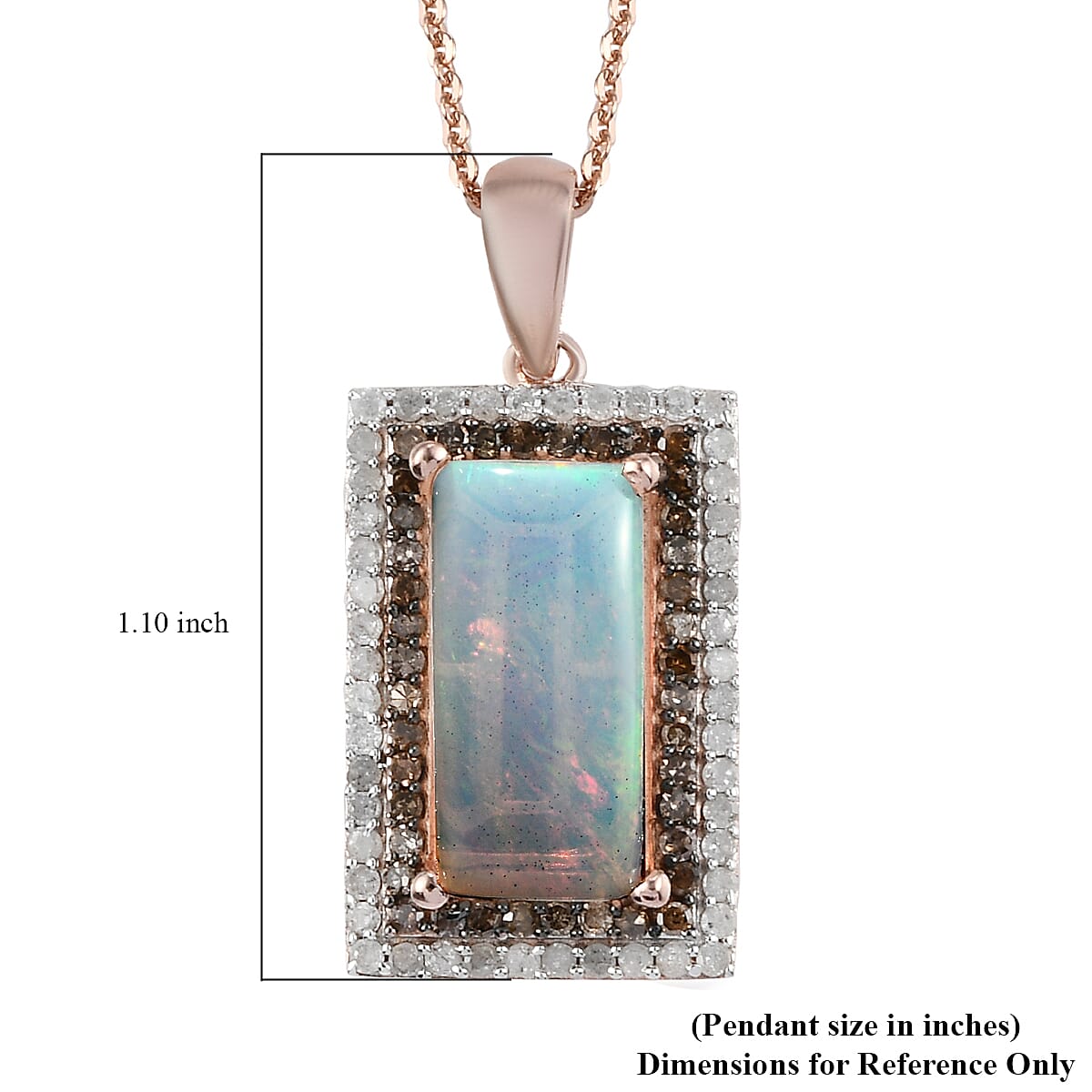 Premium Ethiopian Welo Opal, Natural Champagne and White Diamond Pendant Necklace 20 Inches in Rhodium and Vermeil RG Over Sterling Silver 3.35 ctw