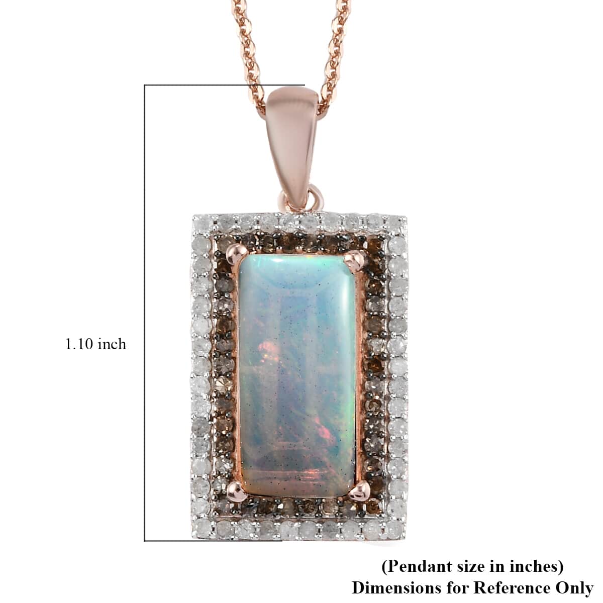 Premium Ethiopian Welo Opal, Natural Champagne and White Diamond Pendant Necklace 20 Inches in Rhodium and Vermeil RG Over Sterling Silver 3.35 ctw image number 5