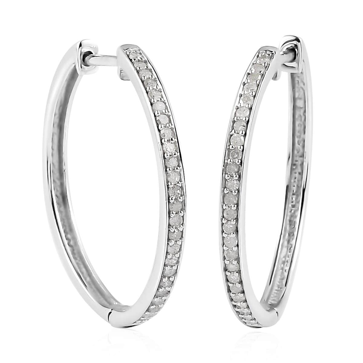 Buy Diamond Hoop Earrings in Platinum Over Sterling Silver 0.50 ctw at ...