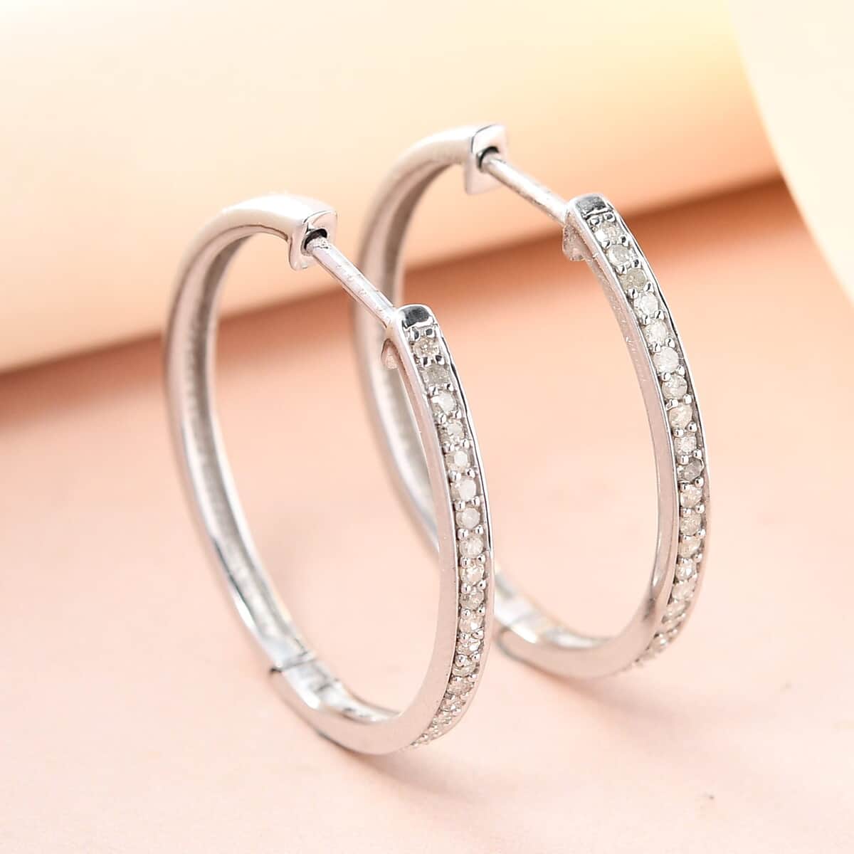 Diamond Hoop Earrings in Platinum Over Sterling Silver 0.50 ctw image number 1