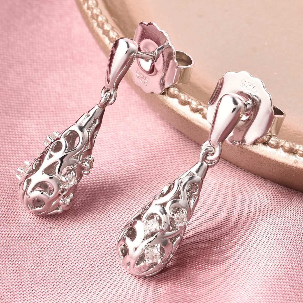 LucyQ Drip Collection White Zircon Drop Earrings in Sterling Silver image number 1