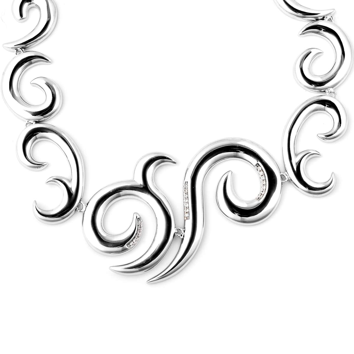 LucyQ Ocean Wave Collection Natural White Zircon Necklace 20 Inches in Sterling Silver 80.17 Grams image number 1