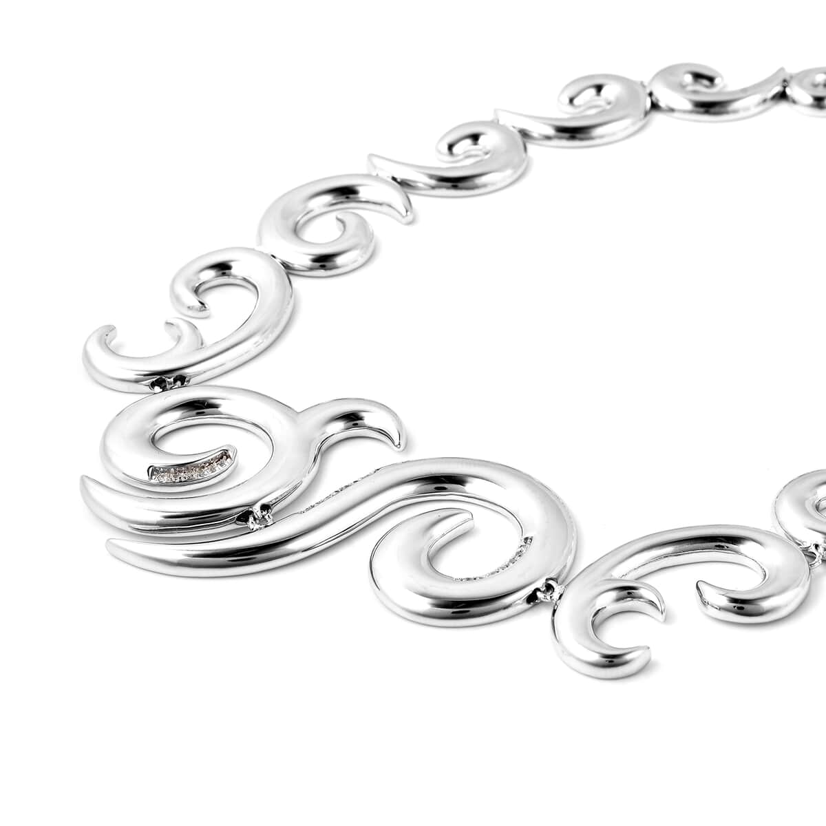 LucyQ Ocean Wave Collection Natural White Zircon Necklace 20 Inches in Sterling Silver 80.17 Grams image number 2
