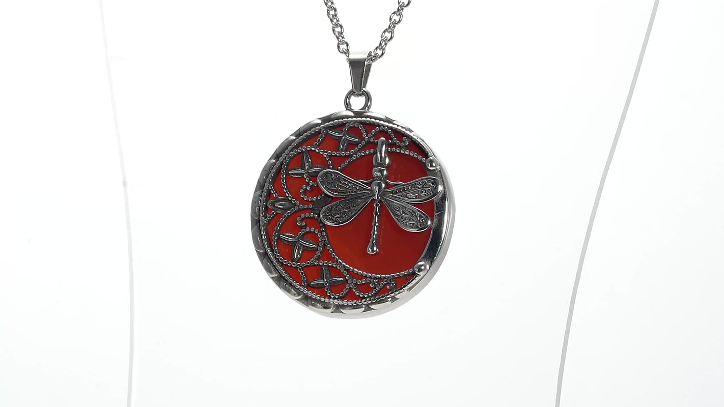 55.00 ctw Galilea Rose Quartz Dragonfly Pendant Necklace 20 Inches in Black Oxidized Stainless Steel