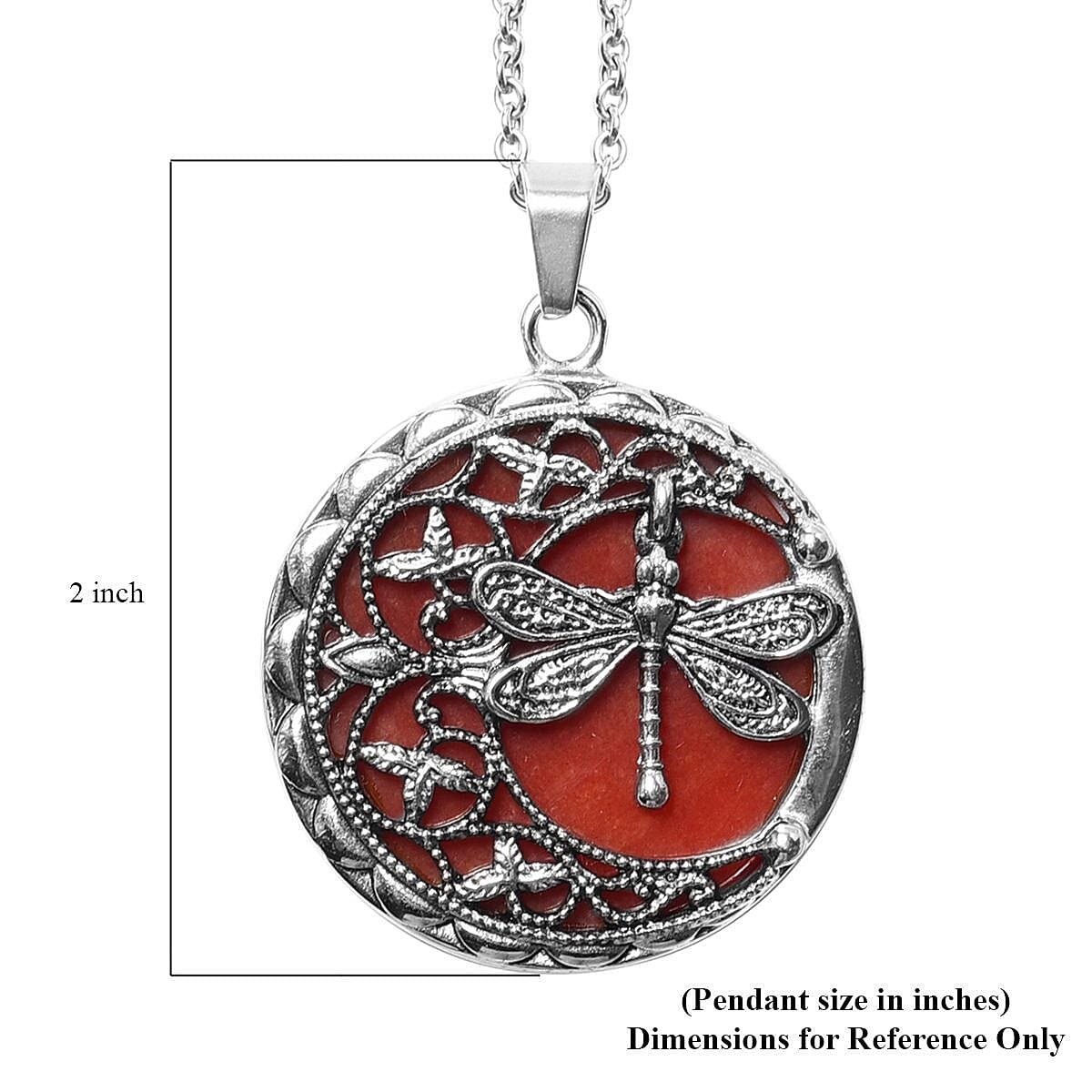 Red Carnelian 50.00 ctw Dragonfly Pendant Necklace in Black Oxidized Stainless Steel 20 Inches
