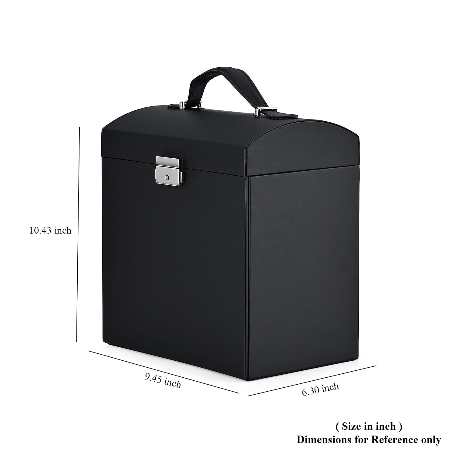 Black Faux Leather Multi Compartment Jewelry Organizer with Lock & Key