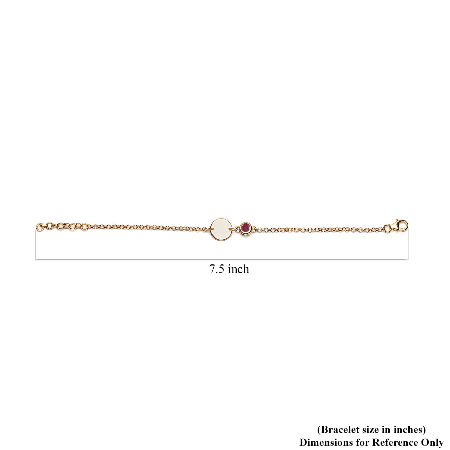 Niassa Ruby (FF) Engraved Initial Birthstone Bracelet in 14K Yellow Gold Over Sterling Silver (6.50-8.50In) 0.75 ctw