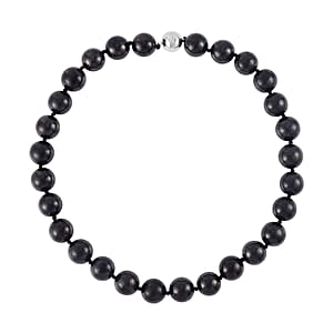 Shungite Round Bead Necklace With Sterling Silver Magnetic Clasp, Black Beaded Jewelry For Women 735.50 ctw (20 Inches)