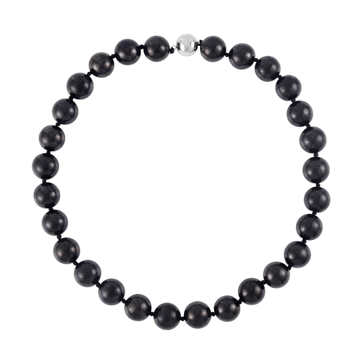 Shungite Round Bead Necklace With Sterling Silver Magnetic Clasp, Black Beaded Jewelry For Women 735.50 ctw (20 Inches) image number 0