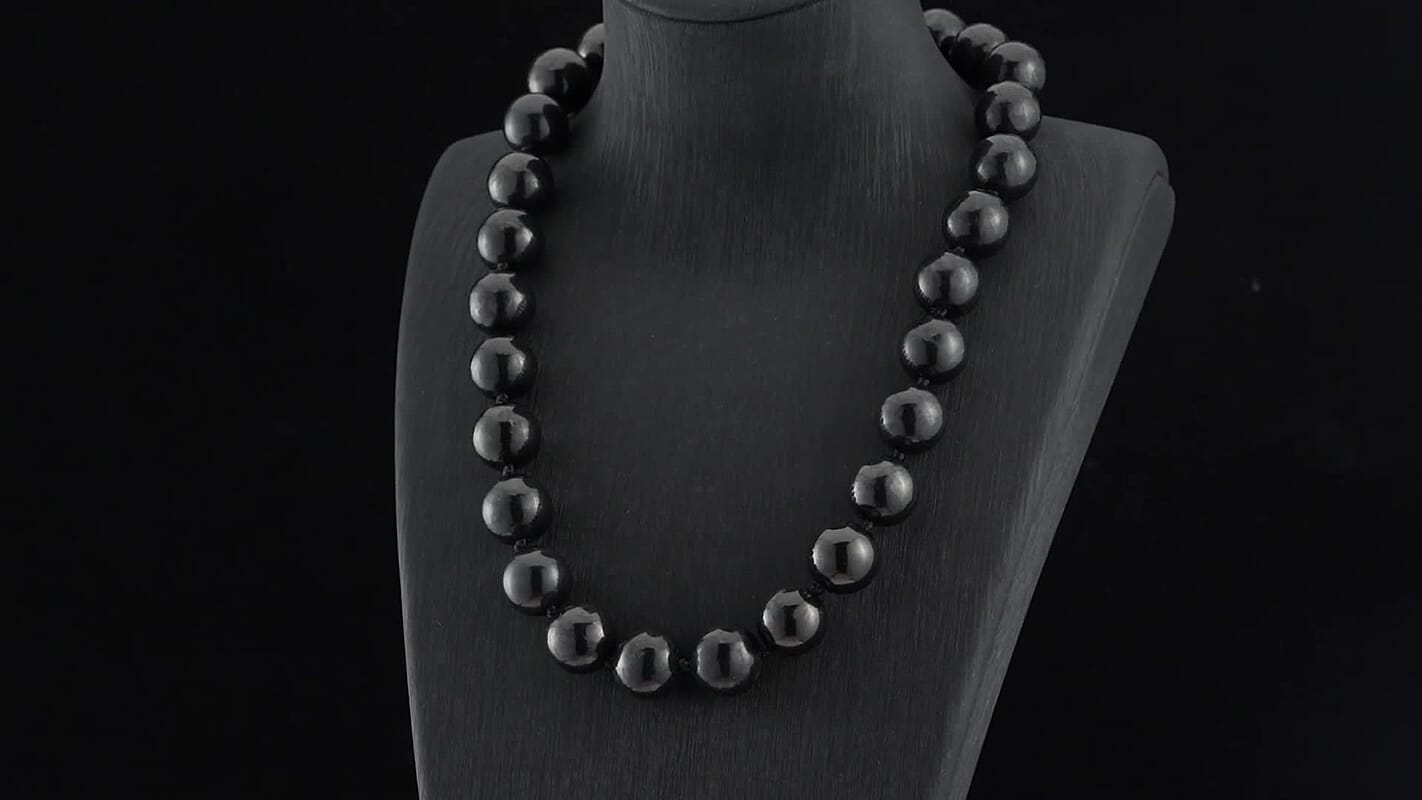 735.50 ctw Shungite 16-18mm Round Beads Necklace 20 Inches with Sterling Silver Magnetic Clasp