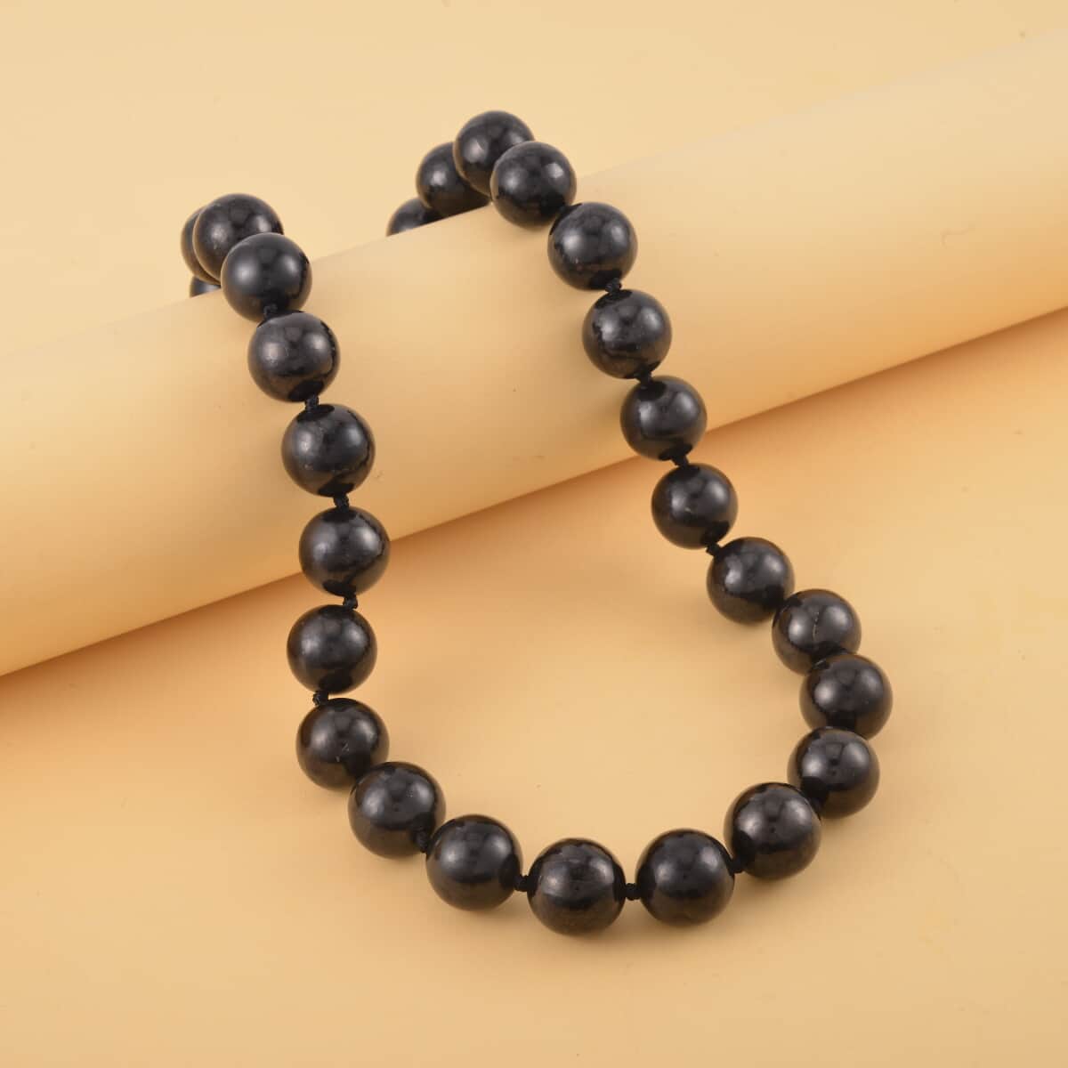 Shungite Round Bead Necklace With Sterling Silver Magnetic Clasp, Black Beaded Jewelry For Women 735.50 ctw (20 Inches) image number 1