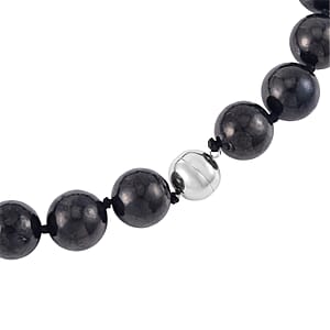 Shungite Round Bead Necklace With Sterling Silver Magnetic Clasp, Black Beaded Jewelry For Women 735.50 ctw (20 Inches)