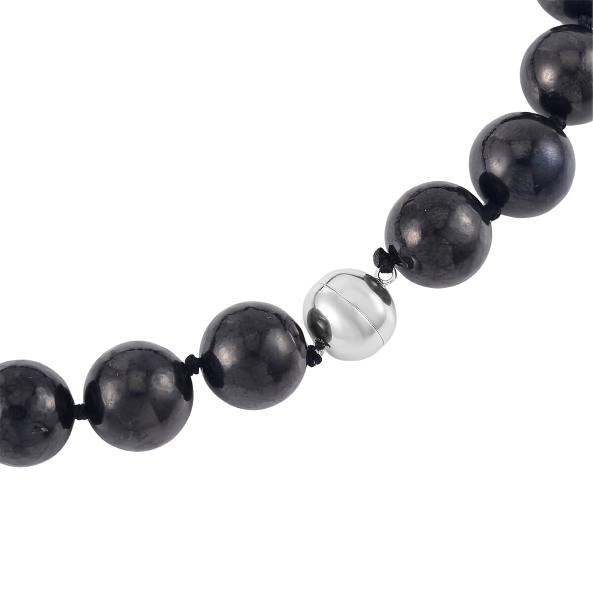 Shungite Round Bead Necklace With Sterling Silver Magnetic Clasp, Black Beaded Jewelry For Women 735.50 ctw (20 Inches) image number 2