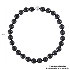 Shungite Round Bead Necklace With Sterling Silver Magnetic Clasp, Black Beaded Jewelry For Women 735.50 ctw (20 Inches)