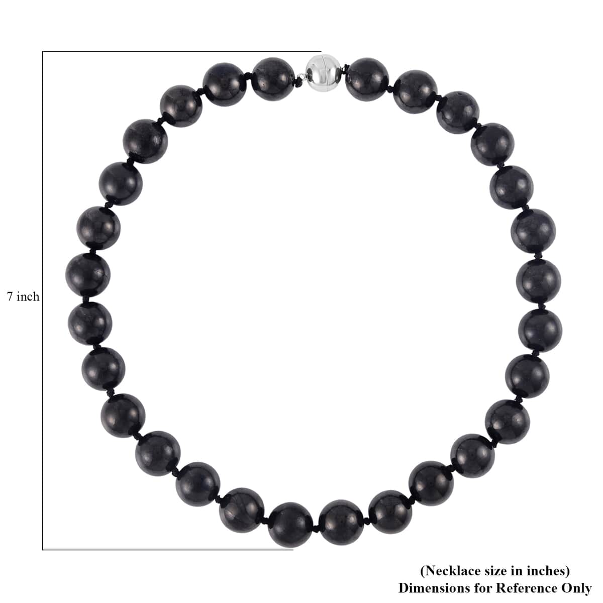 Shungite Round Bead Necklace With Sterling Silver Magnetic Clasp, Black Beaded Jewelry For Women 735.50 ctw (20 Inches) image number 3