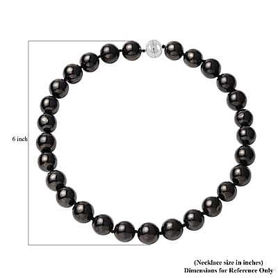Shungite Round Bead Necklace With Sterling Silver Magnetic Clasp, Black Beaded Jewelry For Women 735.50 ctw (20 Inches)