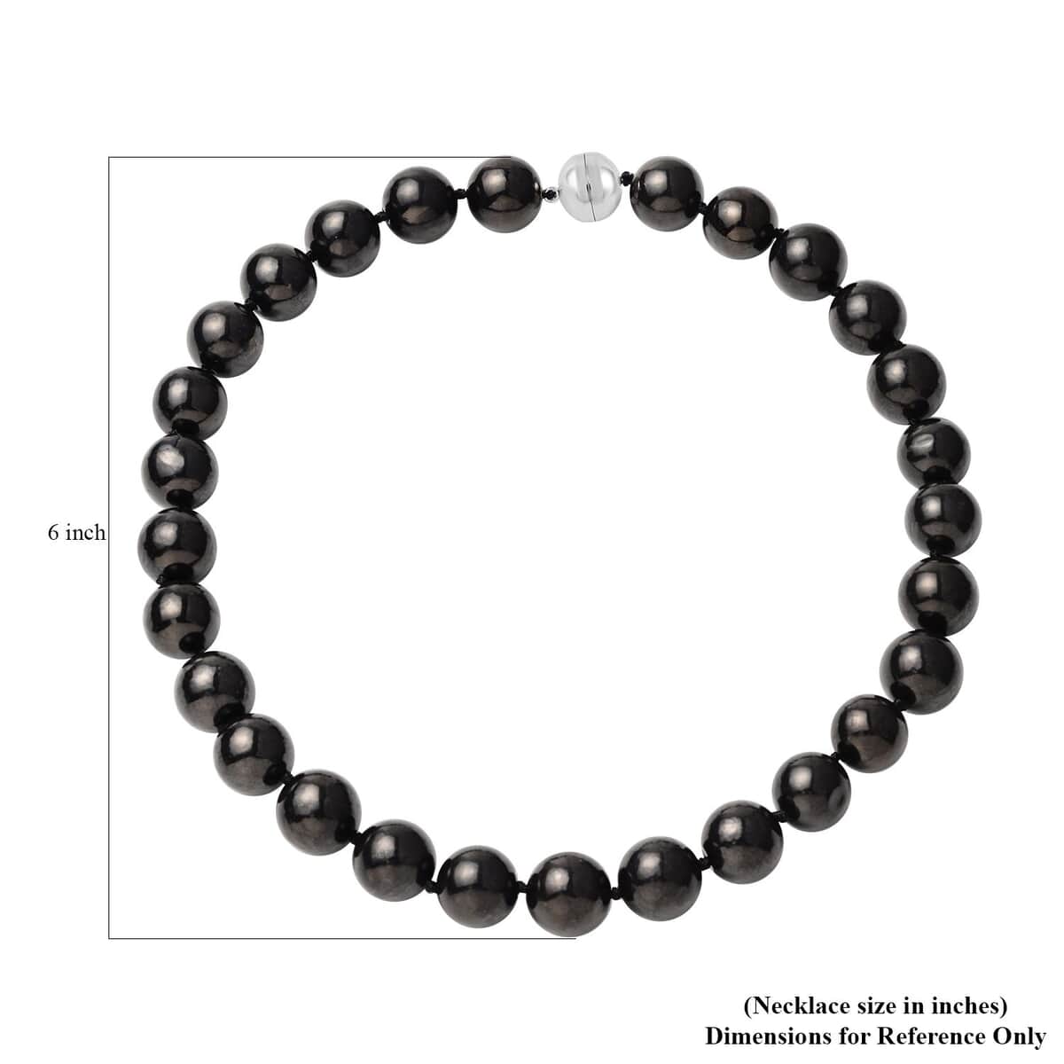 Shungite Round Bead Necklace With Sterling Silver Magnetic Clasp, Black Beaded Jewelry For Women 735.50 ctw (20 Inches) image number 4