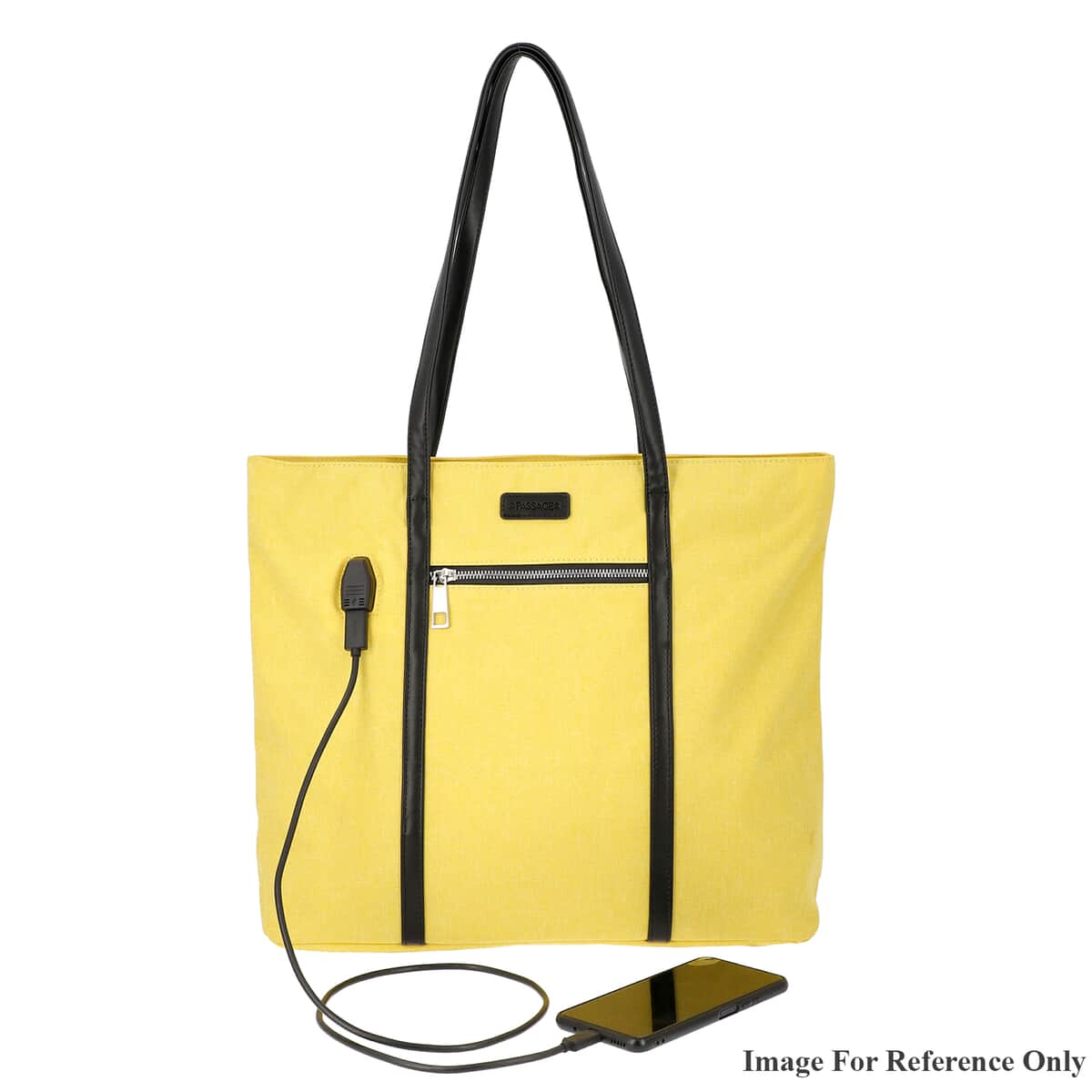 Passage Yellow Oxford & Polyester Multi-Purpose USB Charging Tote Bag and Wristlet Wallet with Power Bank image number 2