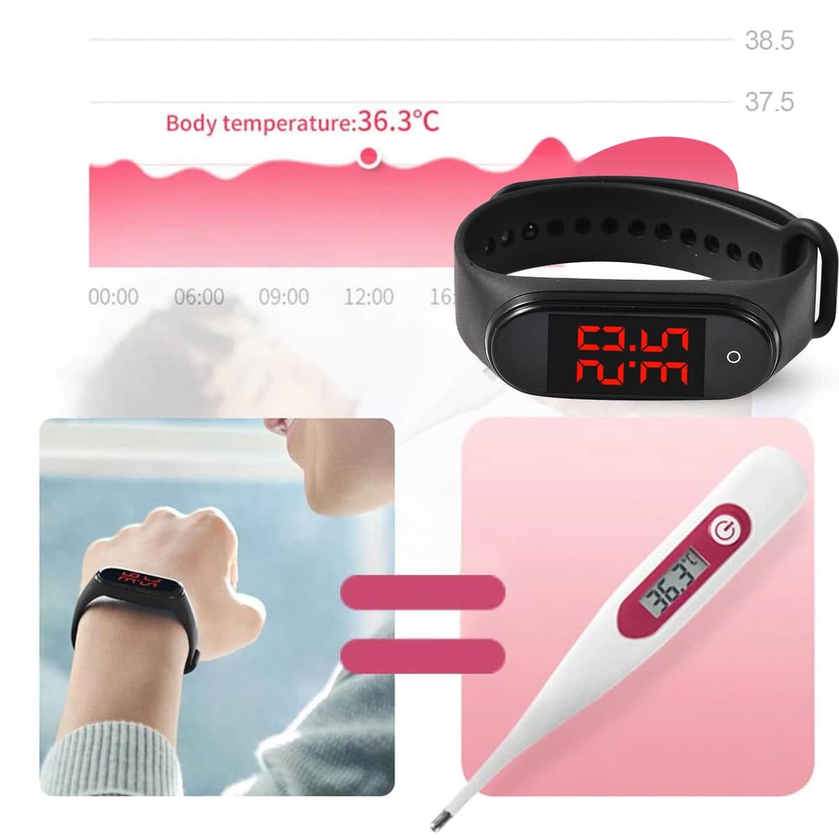 Black New Temperature Measuring Smart Band with USB Charging image number 3
