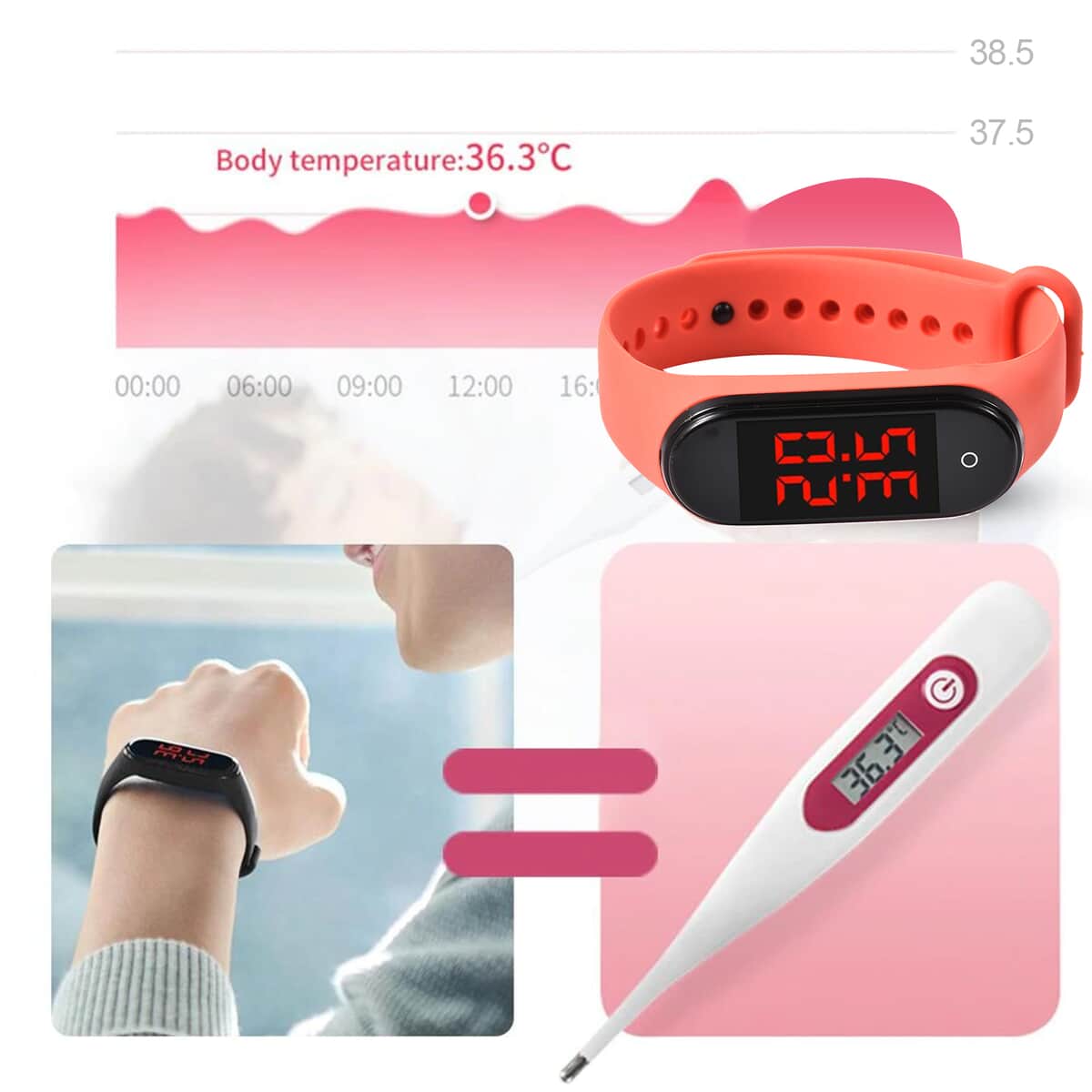 Red New Temperature Measuring Smart Band with USB Charging image number 3