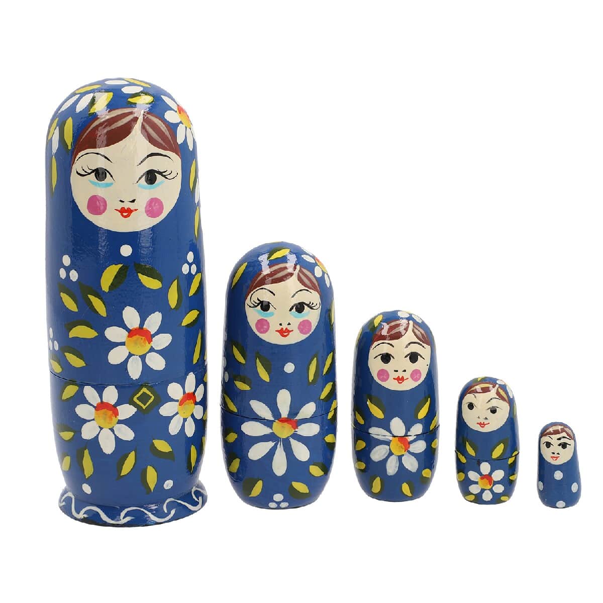 Set of 5 Hand Painted Wooden Nesting and Stacking Dolls image number 0