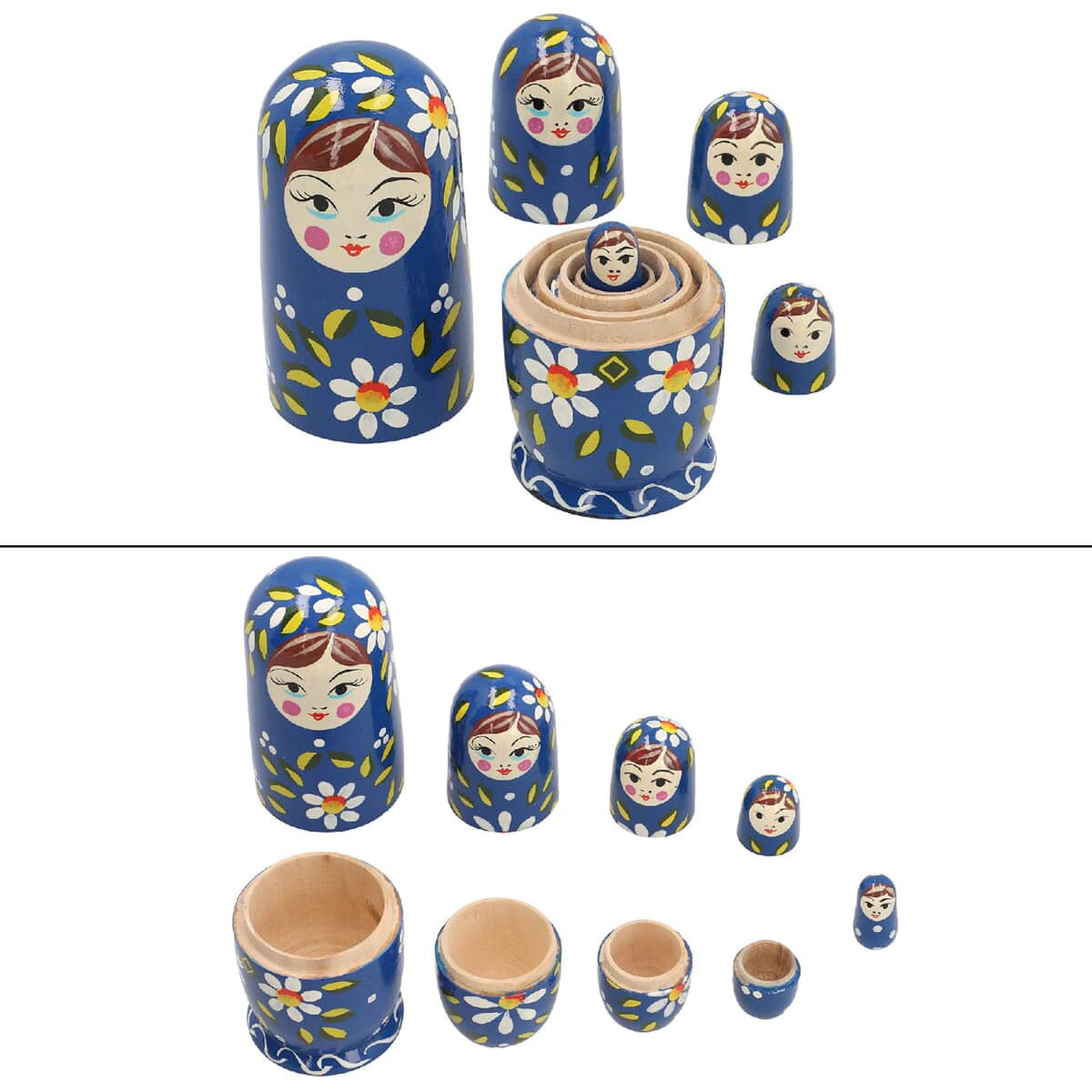 Set of 5 Hand Painted Wooden Nesting and Stacking Dolls image number 6
