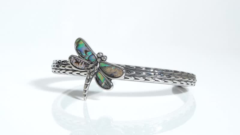 Abalone Shell Dragonfly Cuff Bracelet in Black Oxidized Stainless Steel (7.50 in)